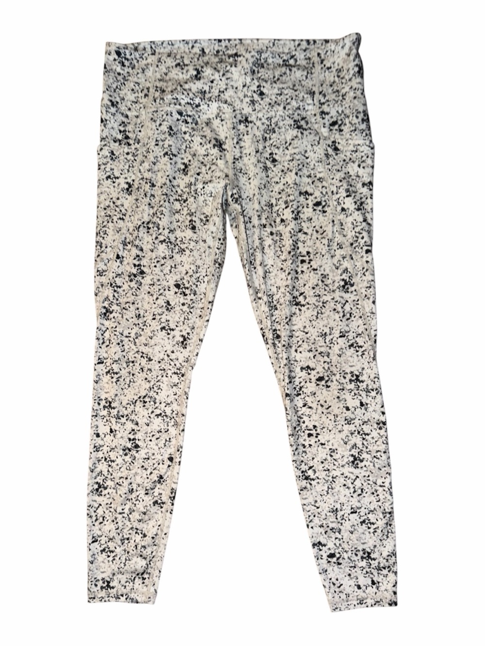 Athleta White Leggings with Black Speckle Print